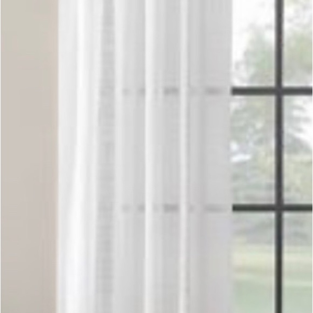 One Panel -Textured Slub Stripe Sheer Anti-Dust Curtain Panel - Clean Window